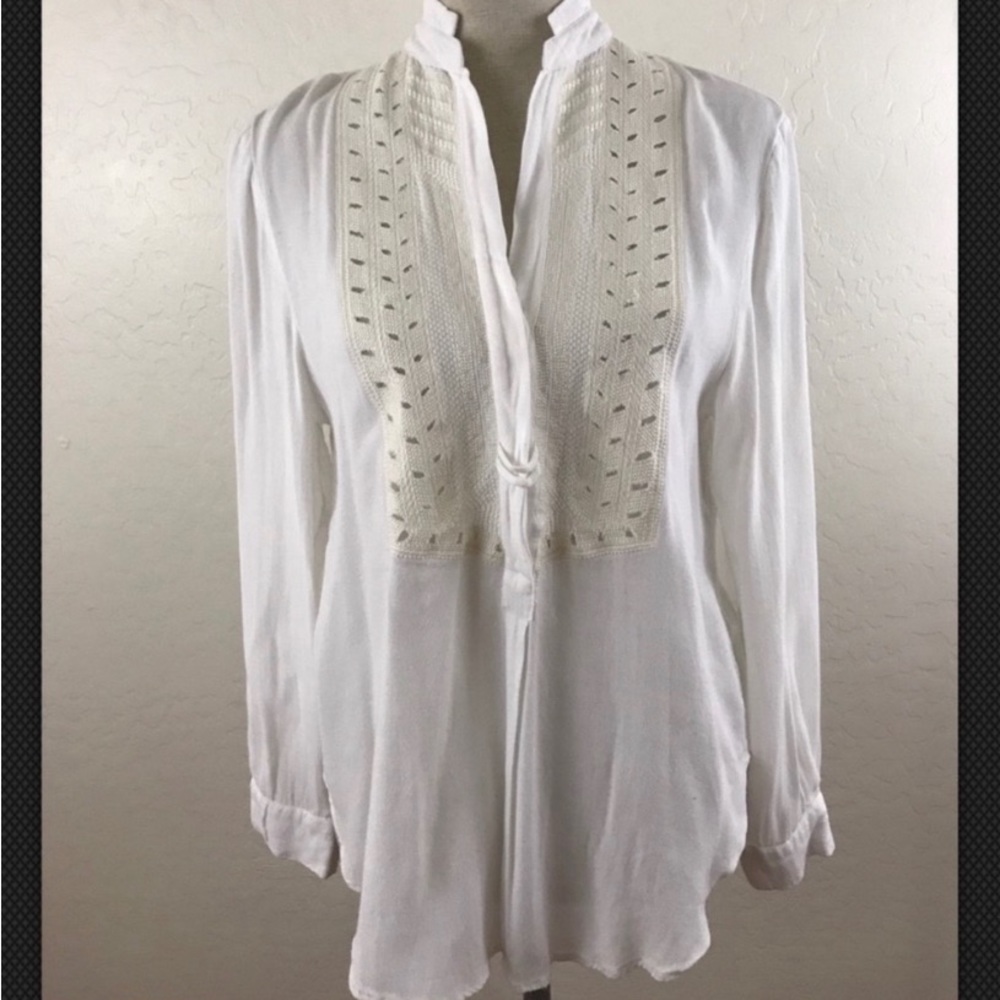 Anthropologie Leifsdottir White Embroidered Boho Blouse Size 0